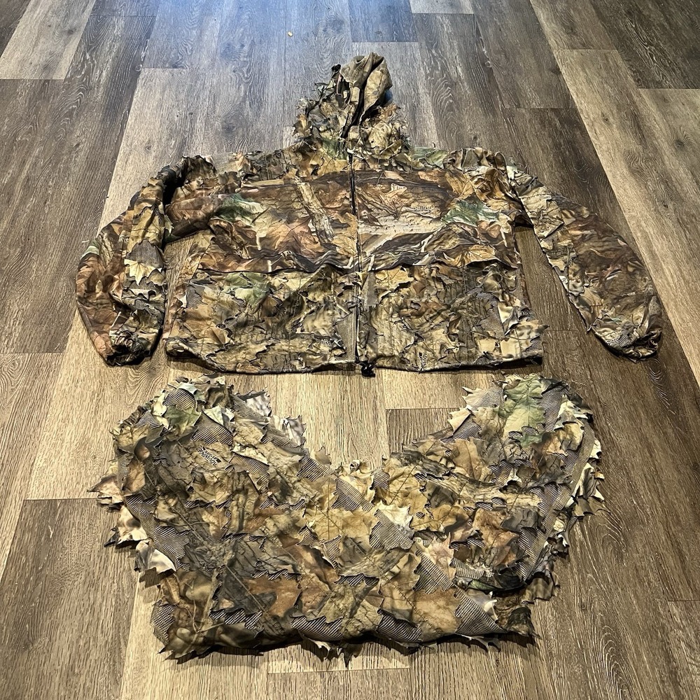 Vintage Underbrush Hunting Ghillie Suit L/XL Camo Leaf Mesh Top Pants Set USA